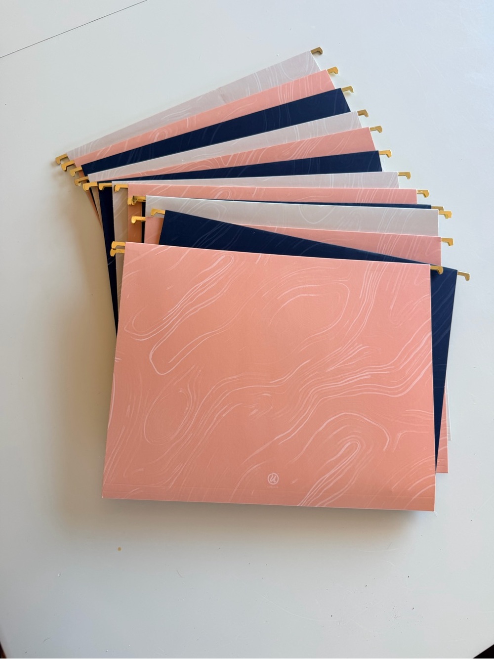 Peach & Navy Patterned Hanging File Folders x 13